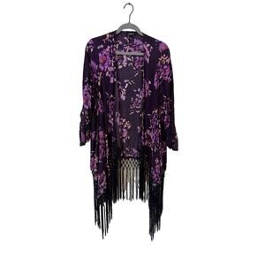 Torrid Purple Floral Boho Cardigan w/Tassels Size 00